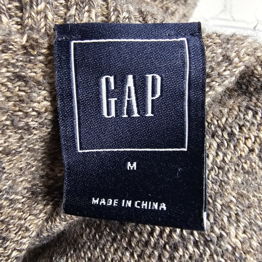 Gap Mens Colorblock Turtleneck Sweater Brown Grey Blue Snap Neck Medium - Picture 5 of 11